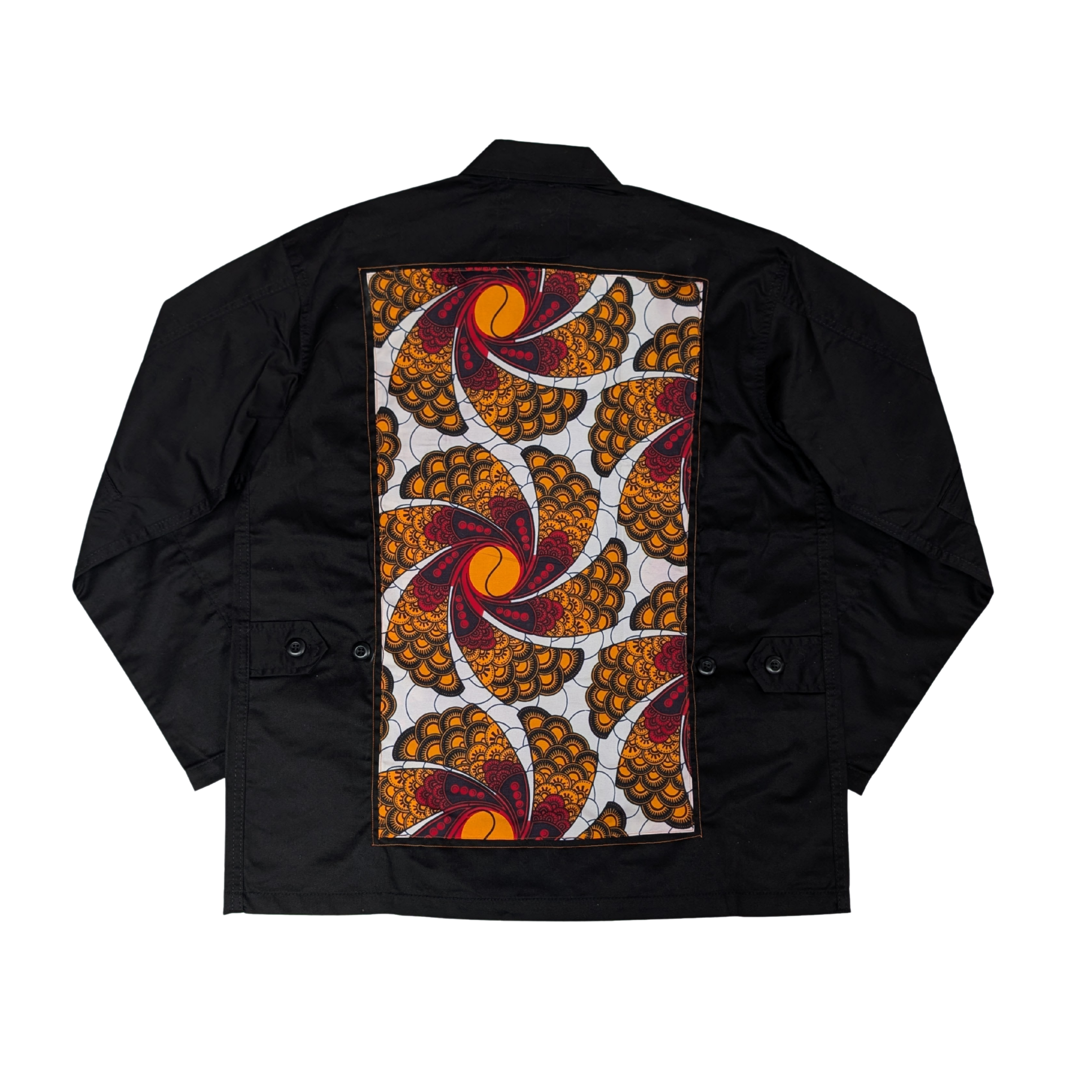 ORANGE SWIRLS ARMY SHIRT JACKET IN BLACK