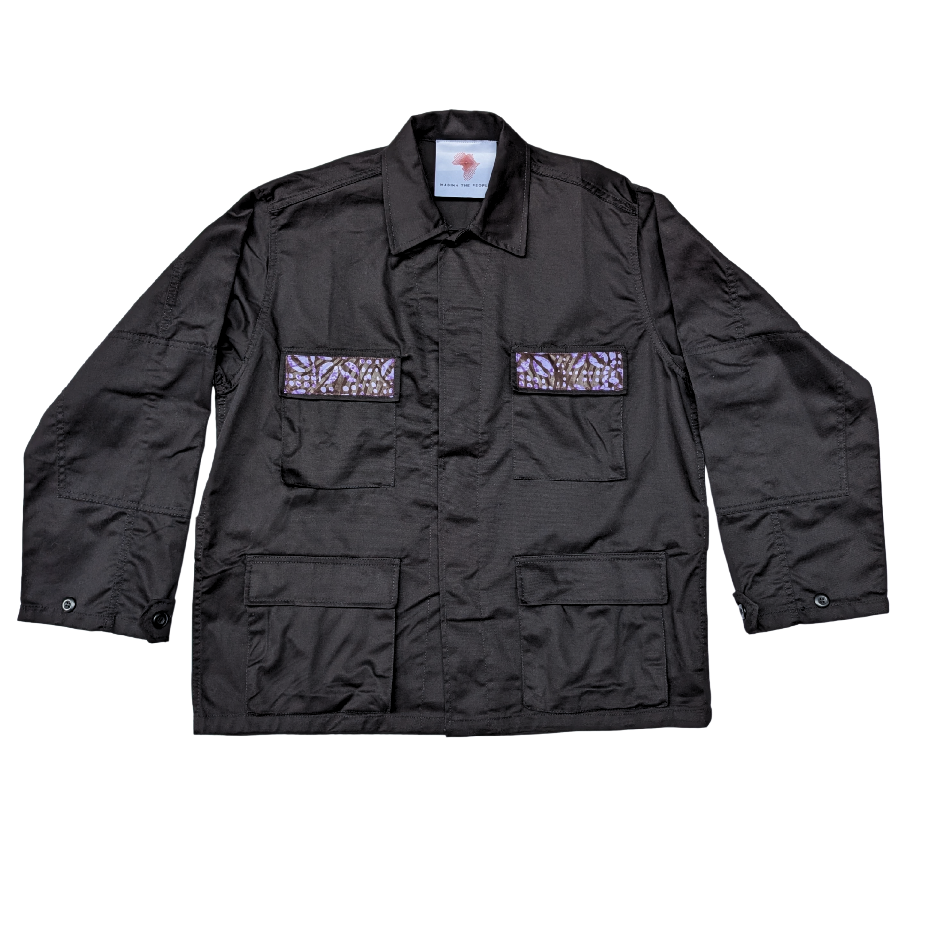 PURPLE FLOWERS ARMY SHIRT JACKET IN BLACK