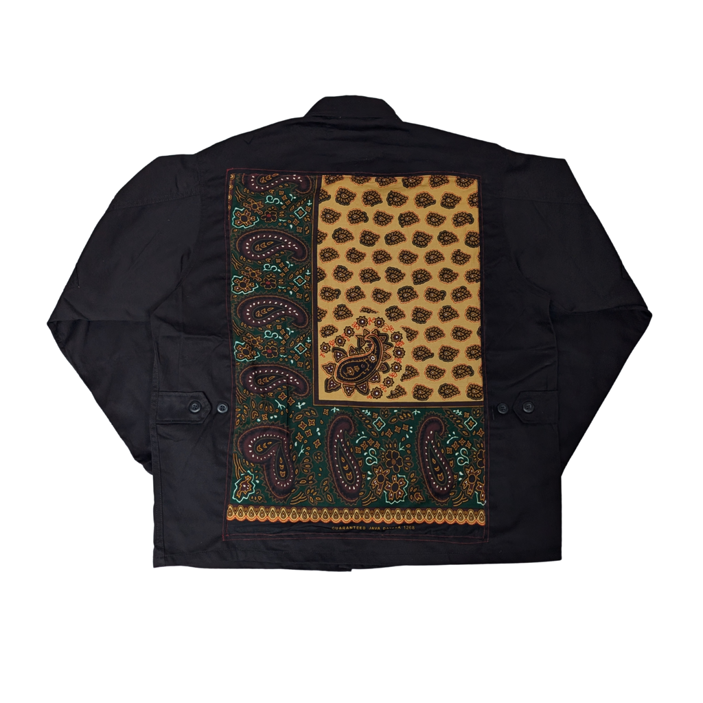 VESTE CHEMISE MILITAIRE NOIRE PAISLEY VERT & JAUNE